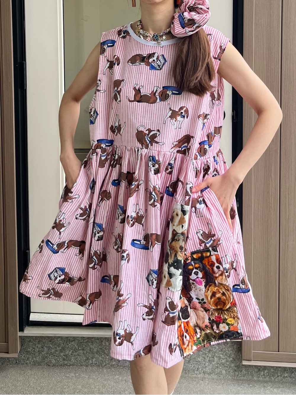 Beagle Daydream | Handmade Vintage Beagle Dog Sleeveless Cotton Dress | SKU 0906